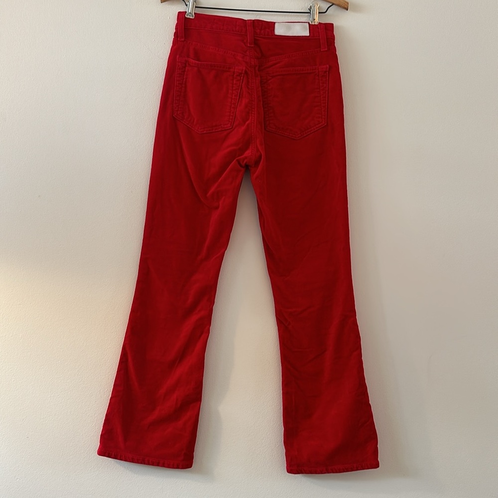 RE/DONE, RE/DONE Originals Velvet Crop Kick Flare Jeans In Red, Size 25 - Picture 2 of 10